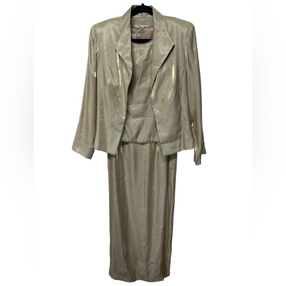 NWT Vintage Patra Gold Sleeveless Maxi Dress Matching Blazer Formal Gown Event - Picture 1 of 14